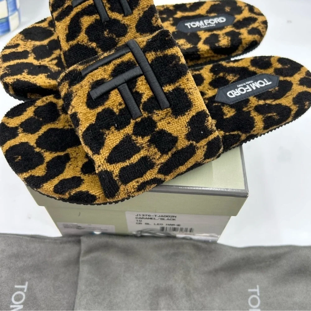 Men’s tom Ford leopard print Terry sandals size 10 made in Italy